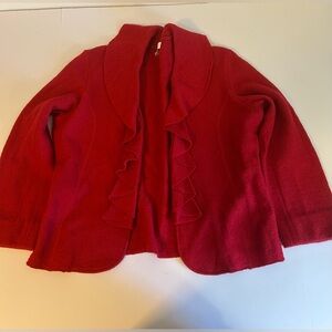 Charter Club Boiled Wool Red Ruffle Front Open Cardigan Sweater